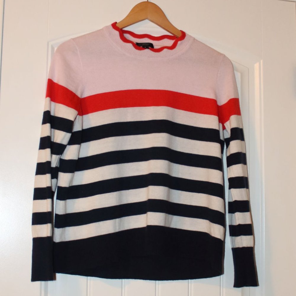J Crew Striped Sweater - Sz Sm White/Pink/Blue